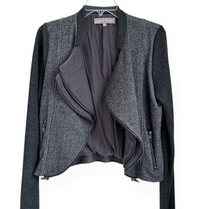 Lola + Sophie Womens Bomber Metallic Moto Jacket Gray Rib Knit Sleeves, M